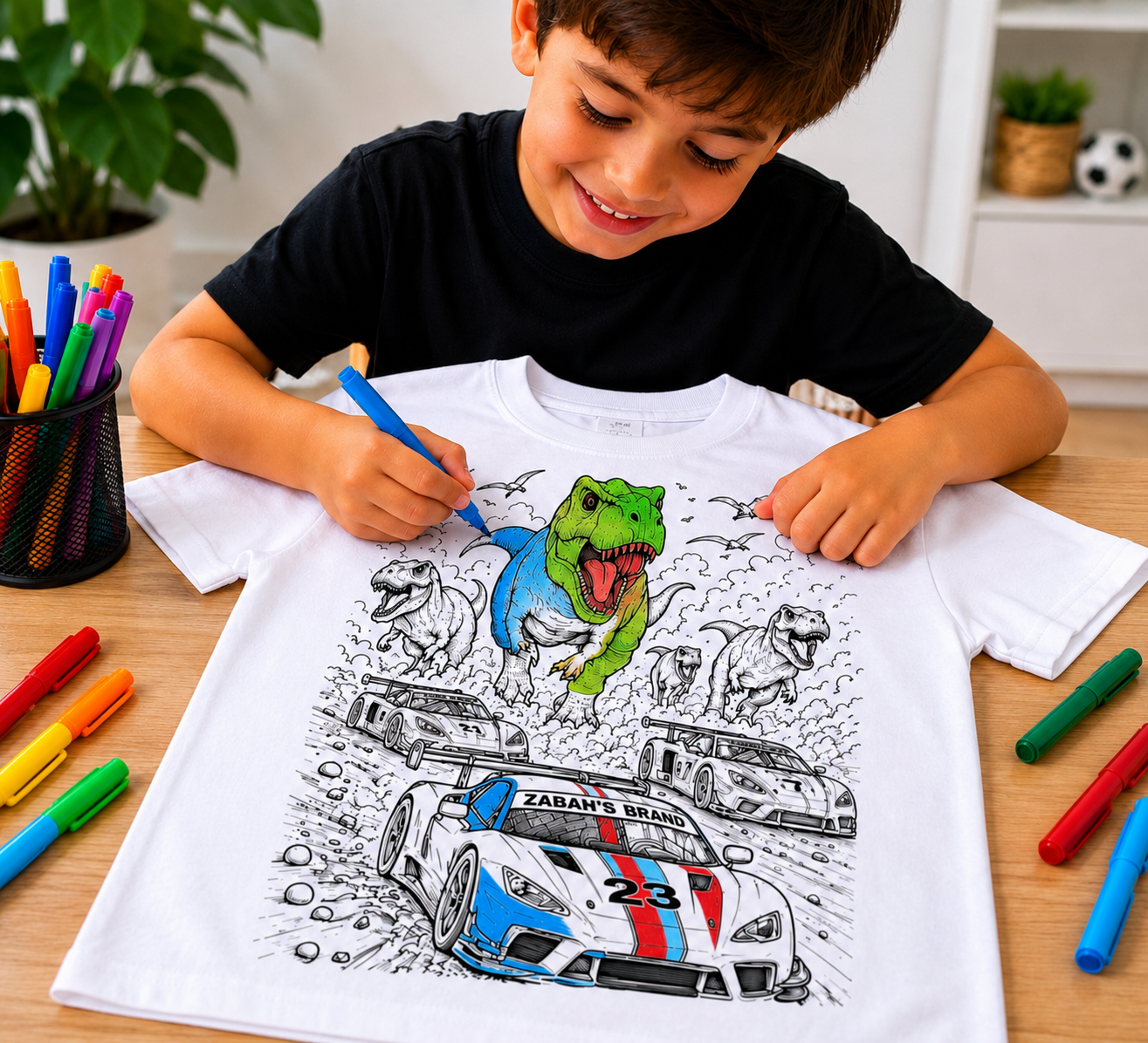 Zabah's Brand™ Dino Dash Color-In T-Shirt