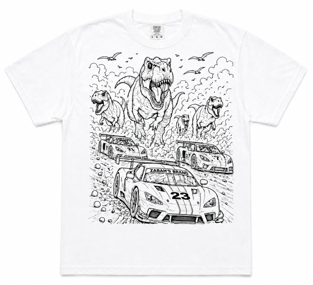Zabah's Brand™ Dino Dash Color-In T-Shirt