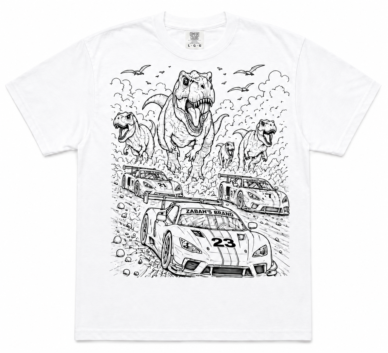 Zabah's Brand™ Dino Dash Color-In T-Shirt